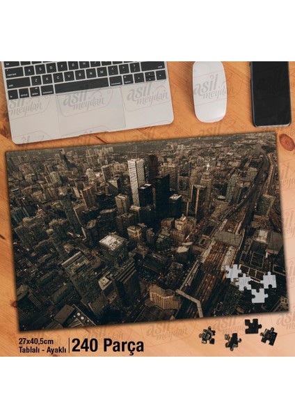 Asil Hobi Şehir Merkezi - Yüksek Binalar - Retro Yapboz -Ayak Destekli Çerçeveli 240 Parça Puzzle