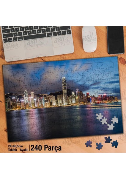 Asil Hobi Hong Kong - Çin - Gece - Kıyı - Manzara Yapboz -Ayak Destekli Çerçeveli 240 Parça Puzzle