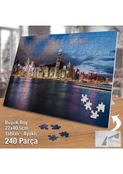 Asil Hobi Hong Kong - Çin - Gece - Kıyı - Manzara Yapboz -Ayak Destekli Çerçeveli 240 Parça Puzzle