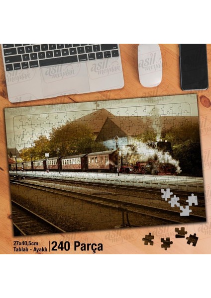 Asil Hobi Tren - Buharlı Lokomotif - Demiryolu Yapboz -Ayak Destekli Çerçeveli 240 Parça Puzzle