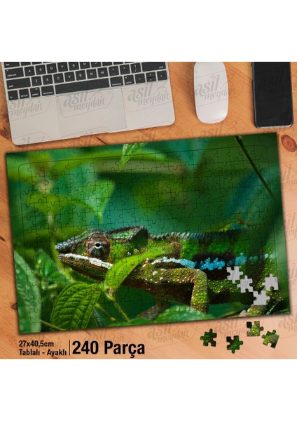 Asil Hobi Bukalemun - Amazon - Orman -Hayvan Yapboz-Ayak Destekli Çerçeveli 240 Parça Puzzle