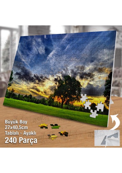 Asil Hobi - Yeşil Çimen - Ağaçlar - Gün Batımı - Doğa - Yapboz - Ayak Destekli 240 Parça Puzzle fiyatları