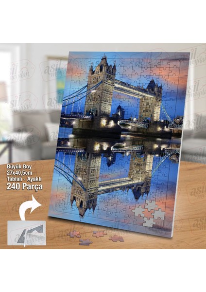 Asil Hobi Londra, Ingiltere - Köprü - Yansıma -Deniz Yapboz-Ayak Destekli Çerçeveli 240 Parça Puzzle