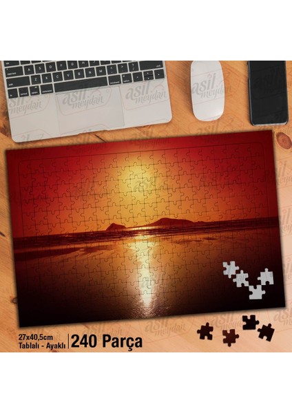 Asil Hobi Gün Batımı - Kızıl Gökyüzü - Deniz -Doğa Yapboz -Ayak Destekli Çerçeveli 240 Parça Puzzle