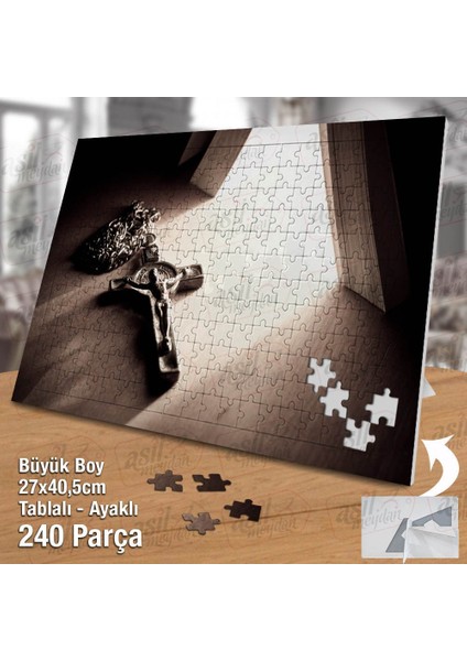 Asil Hobi Isa Mesih Haç Kolye - Işık Yansıma - Dini Yapboz -Ayak Destekli Çerçeveli 240 Parça Puzzle fiyatları