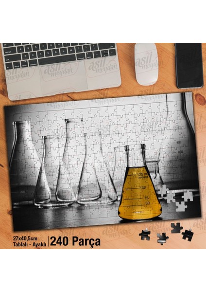 Asil Hobi Laboratuvar - Deney -- Şişeler - Kimya Yapboz-Ayak Destekli Çerçeveli 240 Parça Puzzle