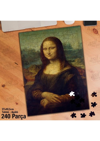 Asil Hobi Mona Lisa Tablosu - Leonardo Da Vinc Yapboz - Ayak Destekli Çerçeveli 240 Parça Puzzle