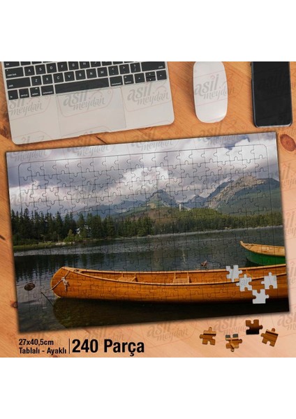Asil Hobi - Alp Dağları - Göl - Ağaçlar - Kayık - Doğa - Yapboz - Ayak Destekli 240 Parça Puzzle