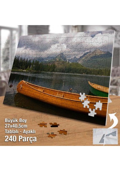 Asil Hobi - Alp Dağları - Göl - Ağaçlar - Kayık - Doğa - Yapboz - Ayak Destekli 240 Parça Puzzle