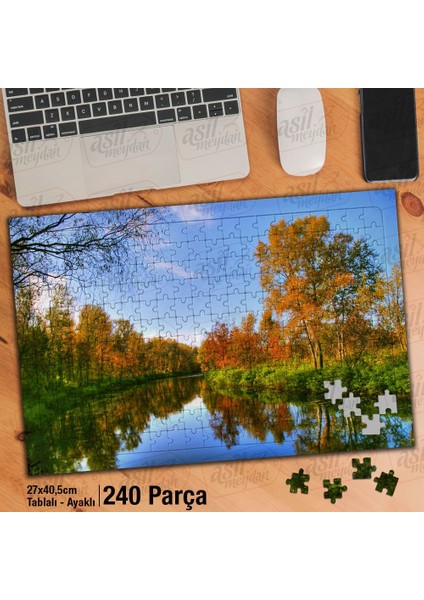 Asil Hobi - Göl - Gökyüzü - Ağaçlar - Yansıma - Doğa - Yapboz - Ayak Destekli 240 Parça Puzzle