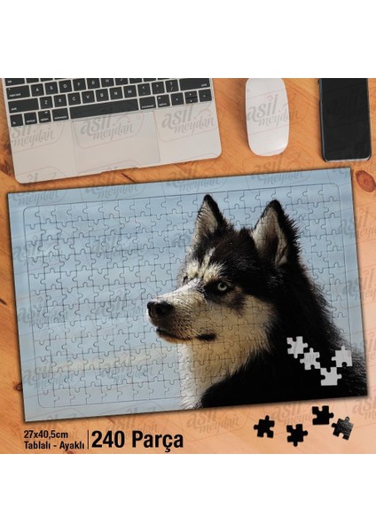 Asil Hobi Husky - Köpek - Vahşi Yaşam - Hayvan Yapboz -Ayak Destekli Çerçeveli 240 Parça Puzzle