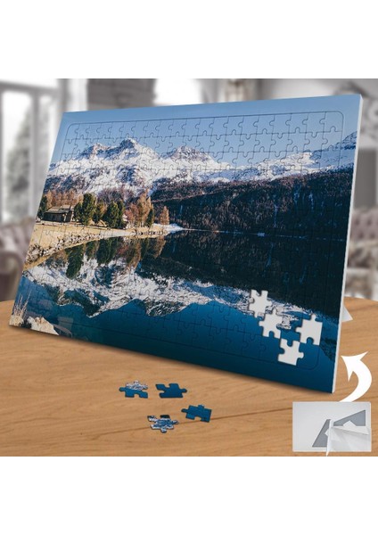 Karlı Dağlar Göl ve Küçük Ev 240 Parça Puzzle Yapboz -74748