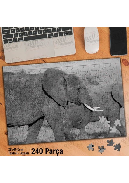 Asil Hobi Elephant- Fil - Hayvan - Amazon Yapboz -Ayak Destekli Çerçeveli 240 Parça Puzzle