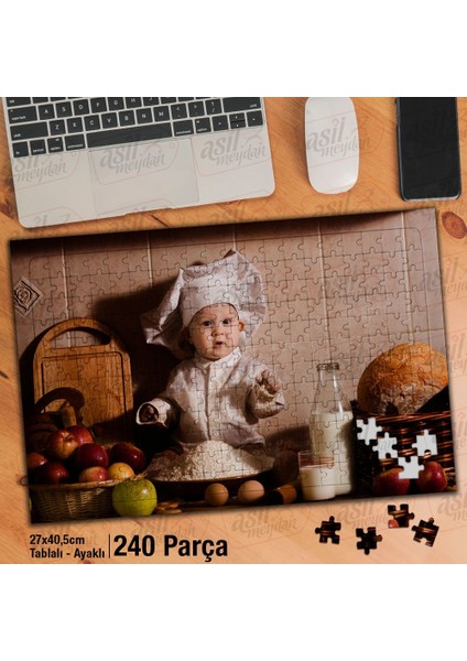 Asil Hobi Aşçı Bebek - Mutfak - Şef - Yemek Yapboz - Ayak Destekli Çerçeveli 240 Parça Puzzle