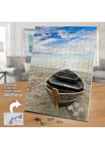 Asil Hobi Kumların Üzerinde Kayık - Sahil - Deniz Yapboz-Ayak Destekli Çerçeveli 240 Parça Puzzle