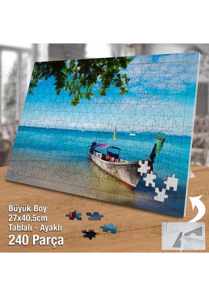 Asil Hobi Kayık - Ağaç Yaprakları - Deniz - Manzara Yapboz-Ayak Destekli Çerçeveli 240 Parça Puzzle fiyatları