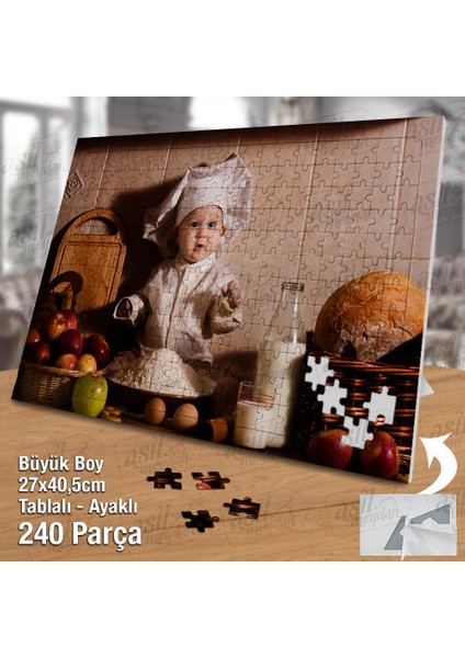Asil Hobi Aşçı Bebek - Mutfak - Şef - Yemek Yapboz - Ayak Destekli Çerçeveli 240 Parça Puzzle