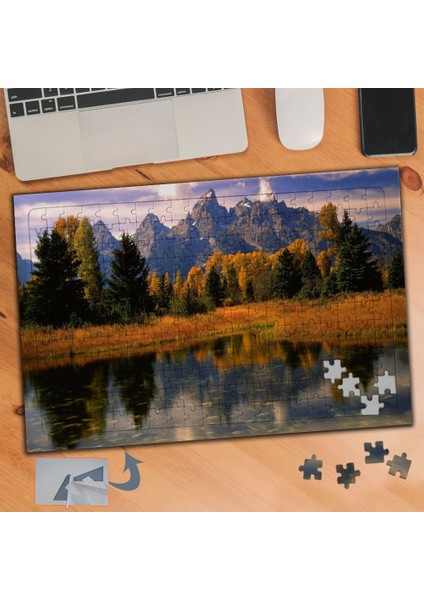 Sonbahar Ağaçları, Dağlar, Göl 240 Parça Puzzle Yapboz TABLO-612