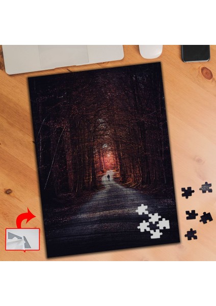 Ağaçlı Yol Kırmızı Yaprak Bitki 240 Parça Puzzle Yapboz TABLO-A060