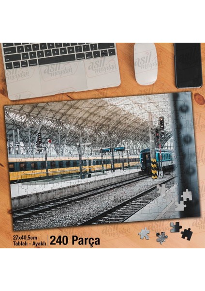 Asil Hobi Tren Rayları - Taşımacılık - Demiryolu Yapboz -Ayak Destekli Çerçeveli 240 Parça Puzzle