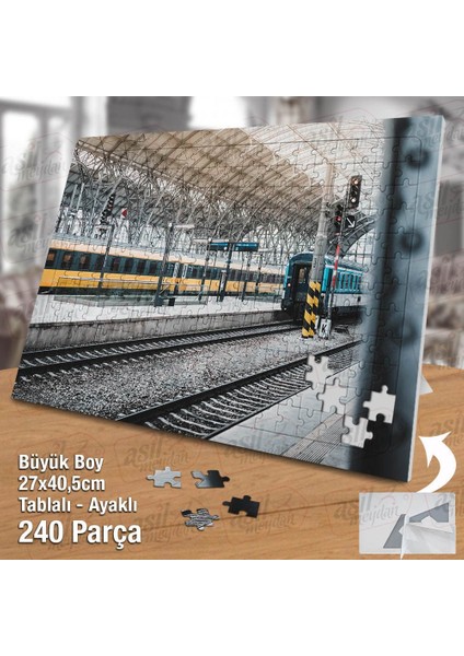 Asil Hobi Tren Rayları - Taşımacılık - Demiryolu Yapboz -Ayak Destekli Çerçeveli 240 Parça Puzzle