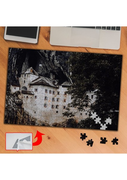 Dağdaki Ev, Ağaçlar, Kayalıklar 240 Parça Puzzle Yapboz TABLO-9051