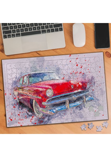Çizimsel Nostaljik Araba 240 Parça Puzzle Yapboz TABLO-2664447