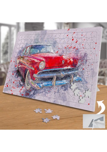 Çizimsel Nostaljik Araba 240 Parça Puzzle Yapboz TABLO-2664447