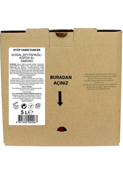 Doğal Zeytinyağlı Köpük Sabun 5lt Bag In Box Endüstriyel