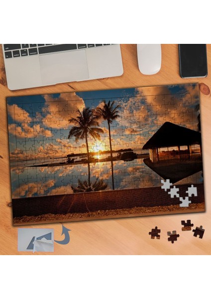 Uzun Palmiye Ağacı ve Yansıması 240 Parça Puzzle Yapboz TABLO-210