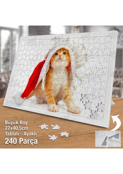 Asil Hobi Sarı Tüylü Yavru Kedi - Kırmızı Şapka Yapboz-Ayak Destekli Çerçeveli 240 Parça Puzzle
