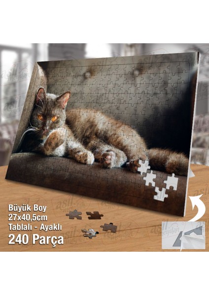 Asil Hobi Kahverengi Gözlü Kedi - Sevimli Hayvan Yapboz - Ayak Destekli Çerçeveli 240 Parça Puzzle