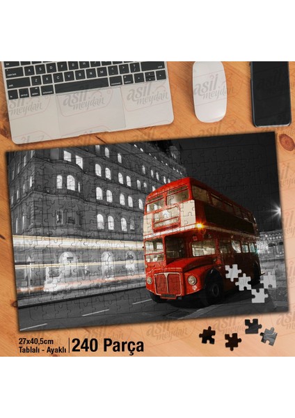 Asil Hobi Gri Londra Caddesi - Kırmızı Otobüs Yapboz-Ayak Destekli Çerçeveli 240 Parça Puzzle