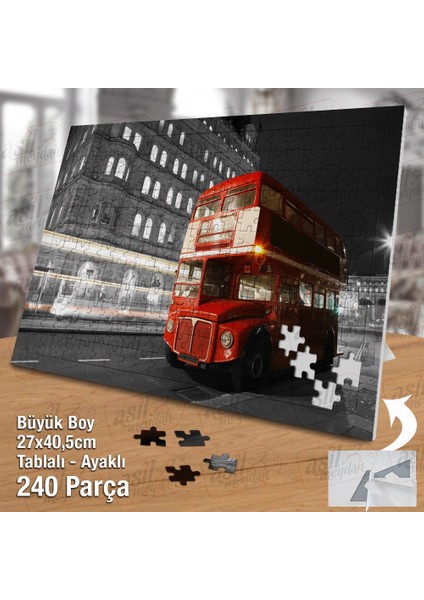 Asil Hobi Gri Londra Caddesi - Kırmızı Otobüs Yapboz-Ayak Destekli Çerçeveli 240 Parça Puzzle