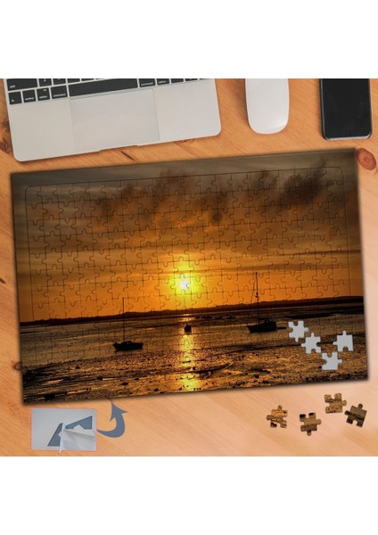 Turuncu Gün Batımı, Tekneler 240 Parça Puzzle Yapboz TABLO-515