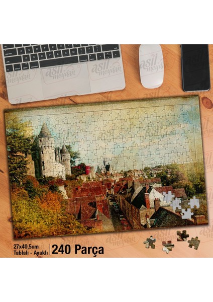 Asil Hobi Şehir - Evler - Kale - Mimari Yapı Yapboz-Ayak Destekli Çerçeveli 240 Parça Puzzle