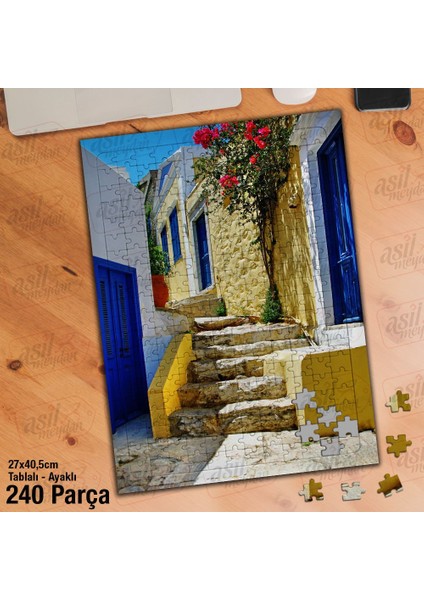 Asil Hobi Bodrum Evleri - Çiçekler - Yazlık - Mimari Yapboz-Ayak Destekli Çerçeveli 240 Parça Puzzle