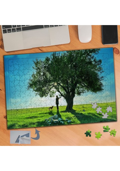 Köpek ve Ağaç Altında Adam 240 Parça Puzzle Yapboz TABLO-533