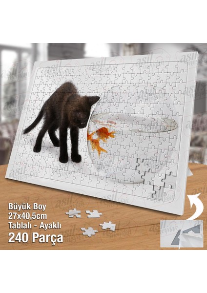 Asil Hobi Sevimli Siyah Yavru Kedi-Süs Balığı-Hayvan Yapboz-Ayak Destekli Çerçeveli 240 Parça Puzzle fiyatları