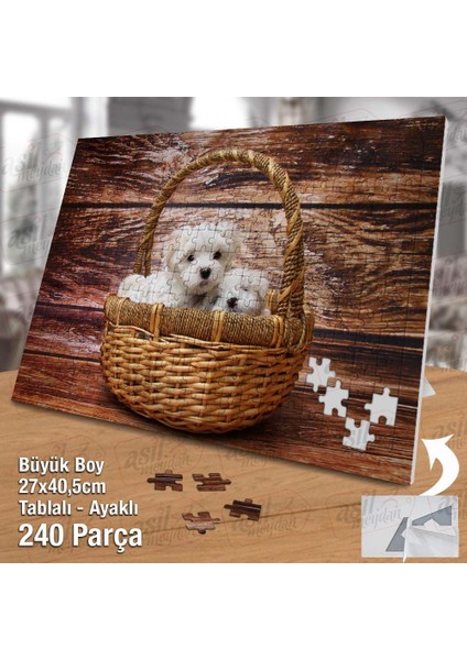 Asil Hobi Sepette Malta Yavruları-Beyaz Evcil Köpek Yapboz -Ayak Destekli Çerçeveli 240 Parça Puzzle fiyatları