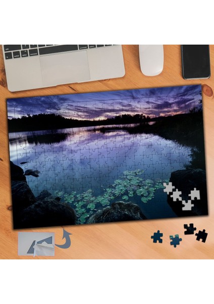 Mor, Karanlık Hava Dağ Silüeti 240 Parça Puzzle Yapboz TABLO-655