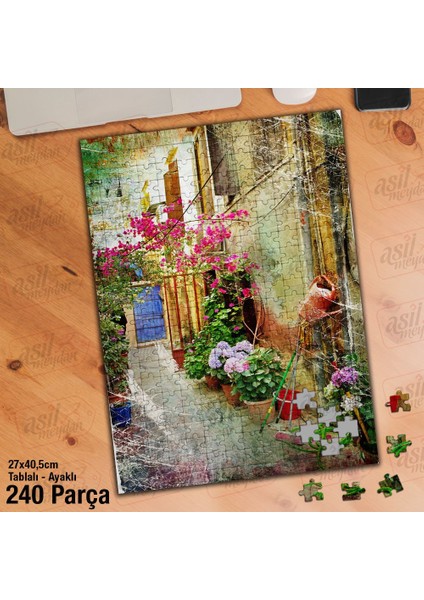 Asil Hobi Bahçe - Renkli Çiçekler -Eskitme -Nostalji Yapboz-Ayak Destekli Çerçeveli 240 Parça Puzzle