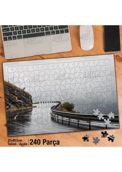 Asil Hobi Uçurumun - Yol - Yağmur - Sis- Manzara Yapboz -Ayak Destekli Çerçeveli 240 Parça Puzzle