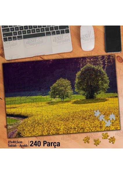 Asil Hobi Kır - Sarı Çiçekler - Ağaçlar - Doğa Yapboz -Ayak Destekli Çerçeveli 240 Parça Puzzle