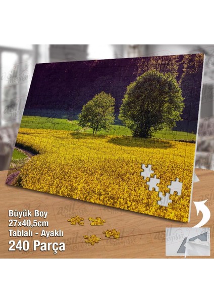 Asil Hobi Kır - Sarı Çiçekler - Ağaçlar - Doğa Yapboz -Ayak Destekli Çerçeveli 240 Parça Puzzle