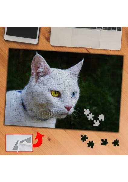 Mavi Yeşil Gözlü Van Kedisi 240 Parça Puzzle Yapboz TABLO-3689