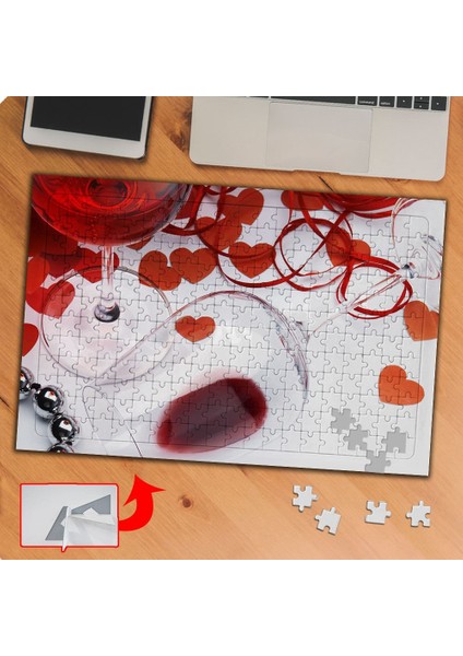 Kırmızı Kalpler Eşliğinde Kadehler 240 Parça Puzzle YAPBOZ-KS70312