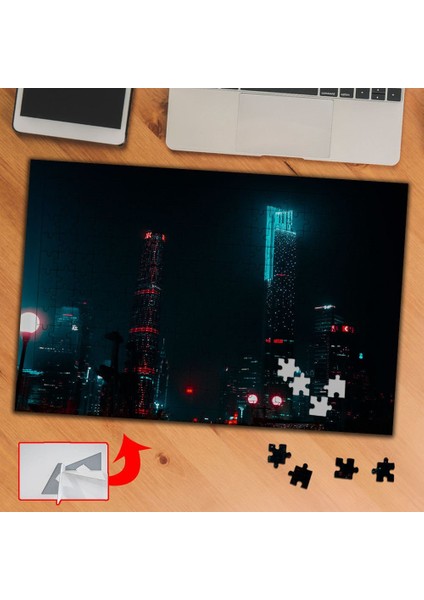 Işıklı Gökdelenler, Gece 240 Parça Puzzle Yapboz TABLO-3742