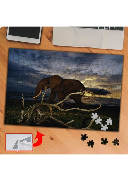 Gün Batımında Sevimli Dev Fil 240 Parça Puzzle Yapboz TABLO-P008