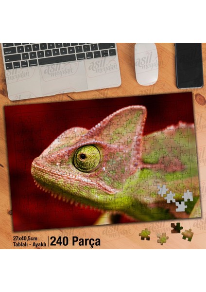 Asil Hobi Bukalemun - Sürüngen - Hayvan - Doğa Yapboz - Ayak Destekli Çerçeveli 240 Parça Puzzle